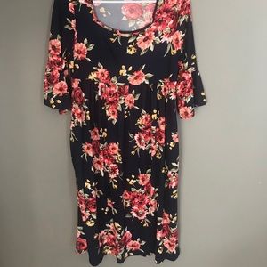 Size Small Navy Floral bell sleeve dress